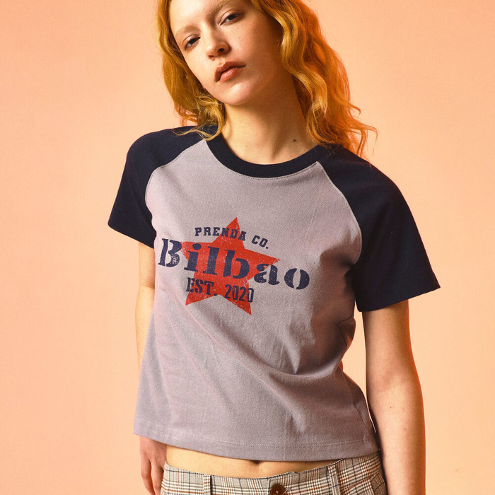 韓國PRENDA - BILBAO COMBINATION RAGLAN TEE GRAY/NAVY